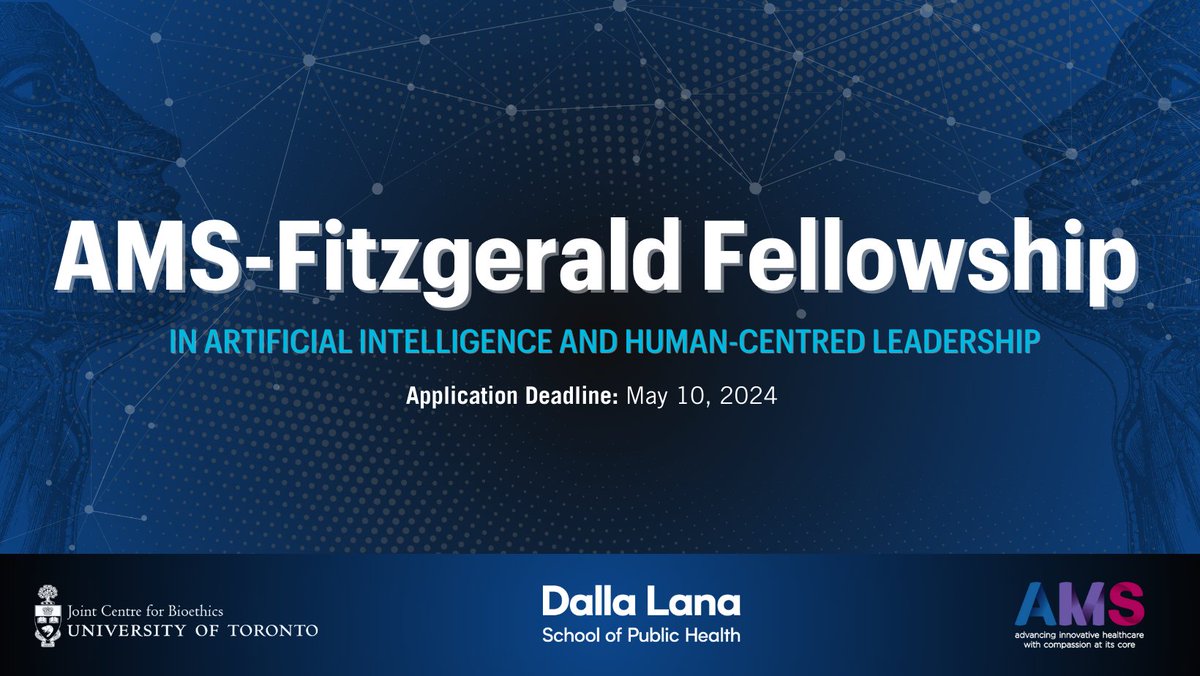 Check out the Call for Applications for the 2nd cohort of the AMS-Fitzgerald Fellowship in AI and Human-Centred Leadership! Designed for early and mid-career health leaders, the fellowship is a partnership of @UofT_dlsph and @AMShealthcare hosted by @utjcb 1/2