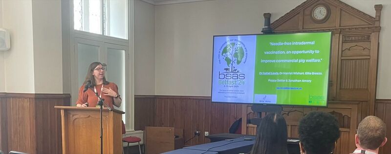 The brilliant @Isabellewis19 @Hartpury was shortlisted for the #IndustryPrize at BSAS - British Society of Animal Science annual conference, where she presented an exciting project on needle free vaccination of #pigs #BSAS2024 #science Congratulations!