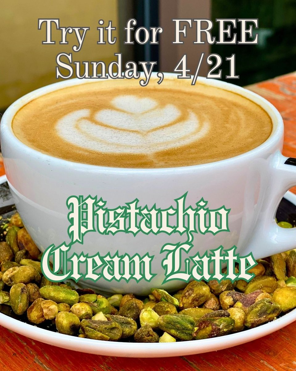 Timelesscoffee's tweet image. 😱 Our new Pistachio Cream Latte will be available for FREE on Sunday, 4/21! Swing by any store to get one on the house. 1 per person, yada yada, don't be a jerk. Spread the word!