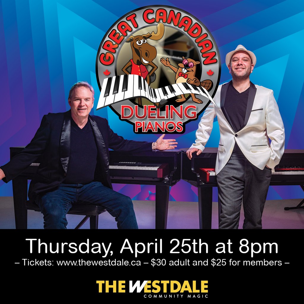 🎹 Experience the magic of Great Canadian Dueling Pianos! They wowed on Canada's Got Talent and now perform live on April 25th at 8:00 pm. 🎶 Tickets: thewestdale.ca/event/dueling-… #DuelingPianos #LiveMusic