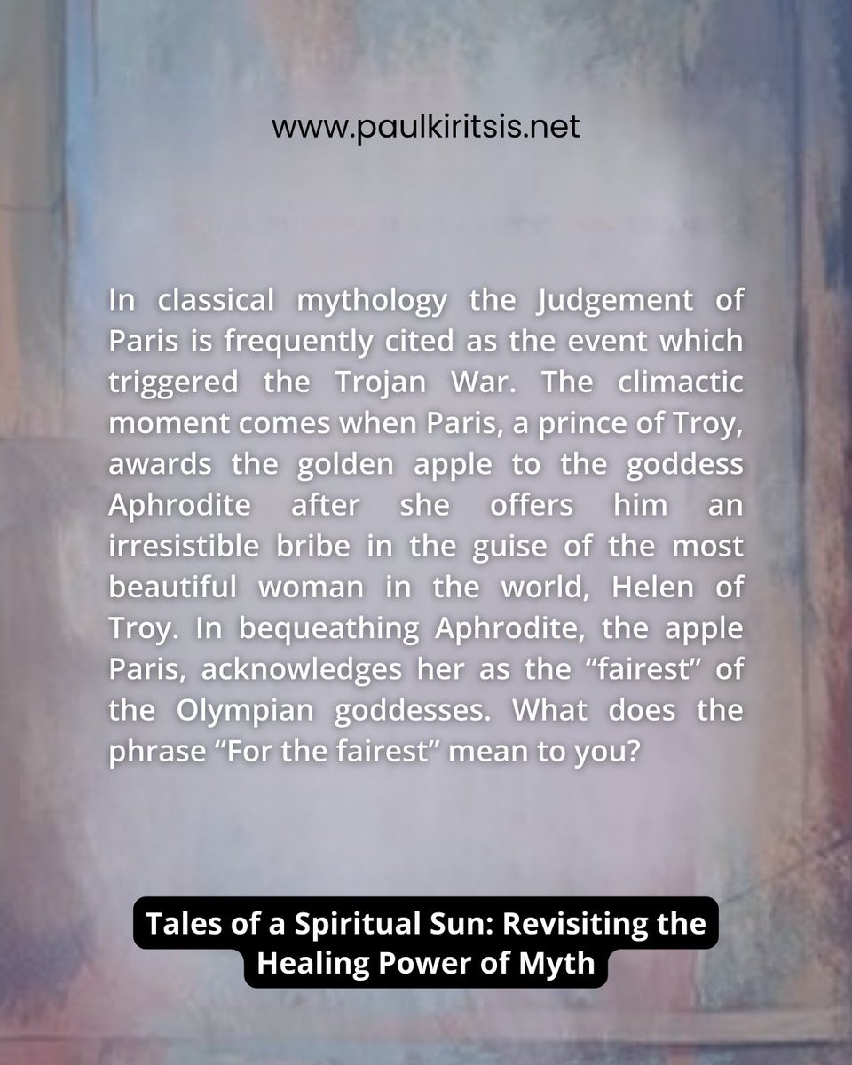 PaulKiritsis's tweet image. Reflect on the significance of &apos;For the fairest&apos; in the Judgement of Paris myth, considering themes of beauty, value, and divine preference.
.
Visit bit.ly/48mNjX1 to learn more.
.
#spiritualsuntales #mythnarratives #bookintro #drpaulkiritsis #shortstories
