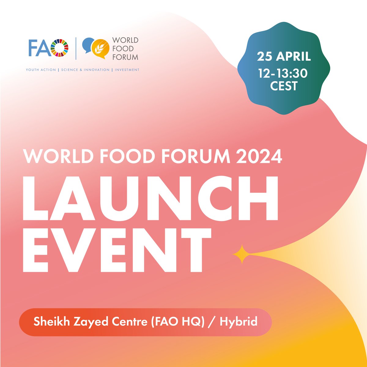 📣Get ready for a dynamic launch event featuring the Global Youth Forum, the FAO Science and Innovation Forum and the FAO Hand-in-Hand Investment Forum! 📆 25 April, 12:00 - 13:30 CEST Mark your calendars and tune into the live webcast: webtv.un.org/en/asset/k1g/k…