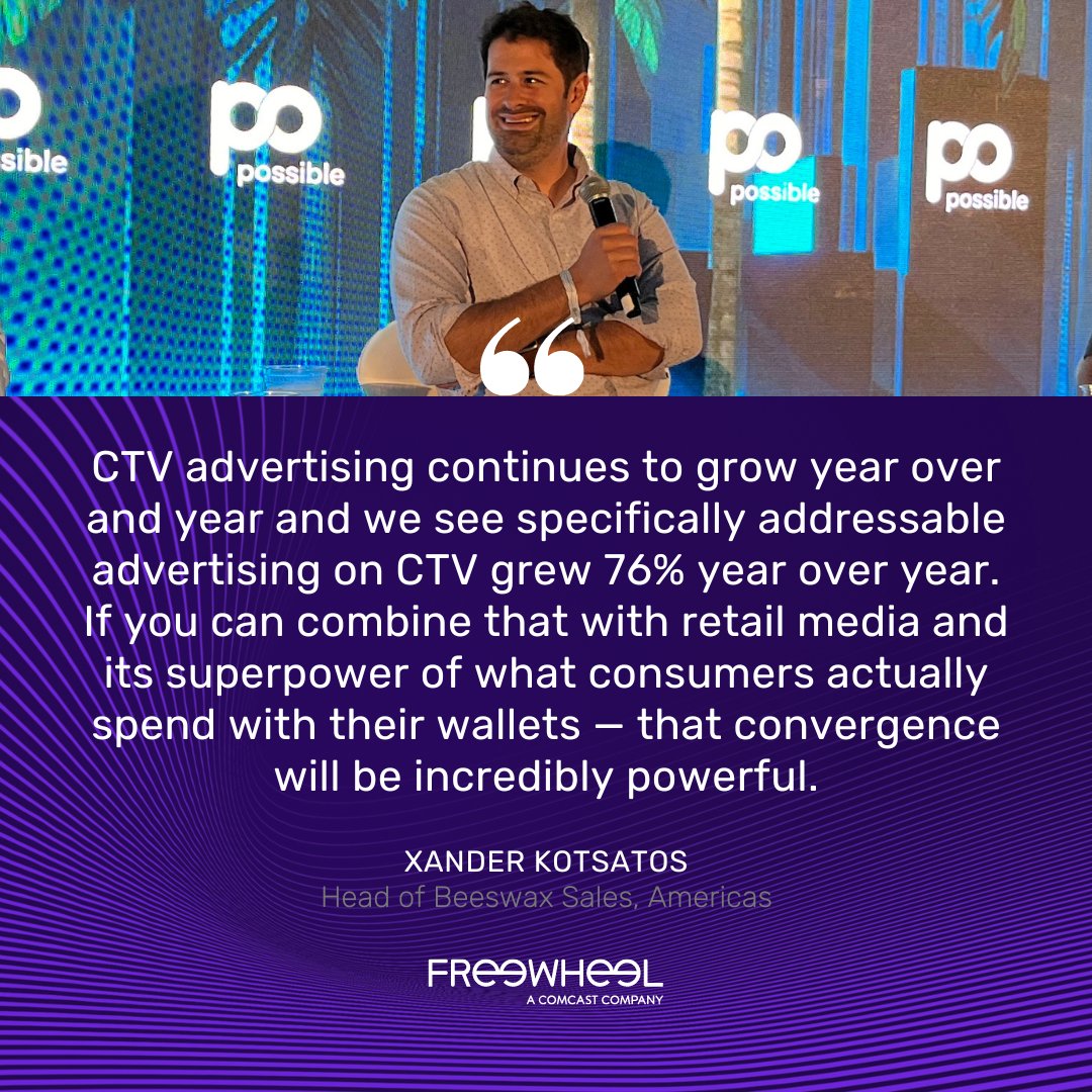FreeWheel's Head of Beeswax Sales, Xander Kotsatos, joined Albertsons Media Collective's Evan Hovorka and @ispottv's Mark Myers at #POSSIBLE2024 to discuss elevating and future-proofing your CTV strategy.

Get more insights in the Video Marketplace Report: bit.ly/3WmIGt5