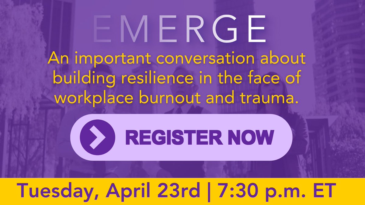 Join us next week for an important conversation about building resilience in the face of workplace burnout and trauma. . Register now: eventbrite.com/e/emerging-con…