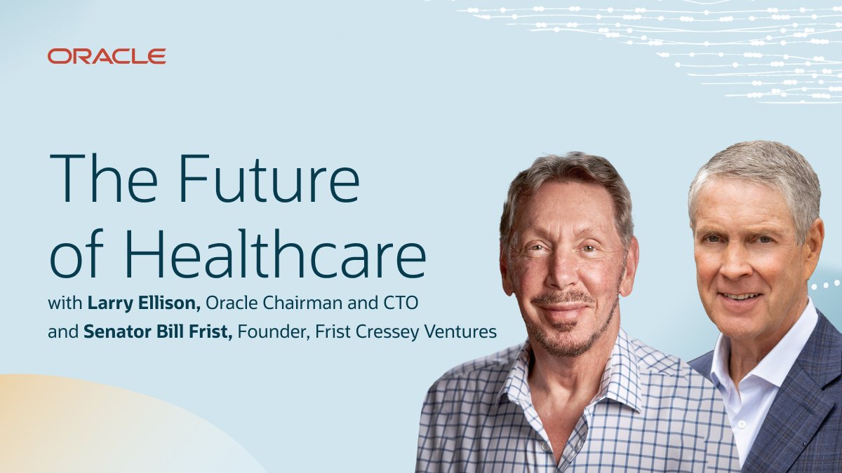BClelans's tweet photo. Join Larry Ellison and Bill Frist, M.D. on April 23 to learn how #AI is helping create a more secure and intuitive healthcare system.

Register now and tune in live to the @OracleHealth Summit. https://t.co/sHFnJMwJrf https://t.co/rGHL9oYWoK