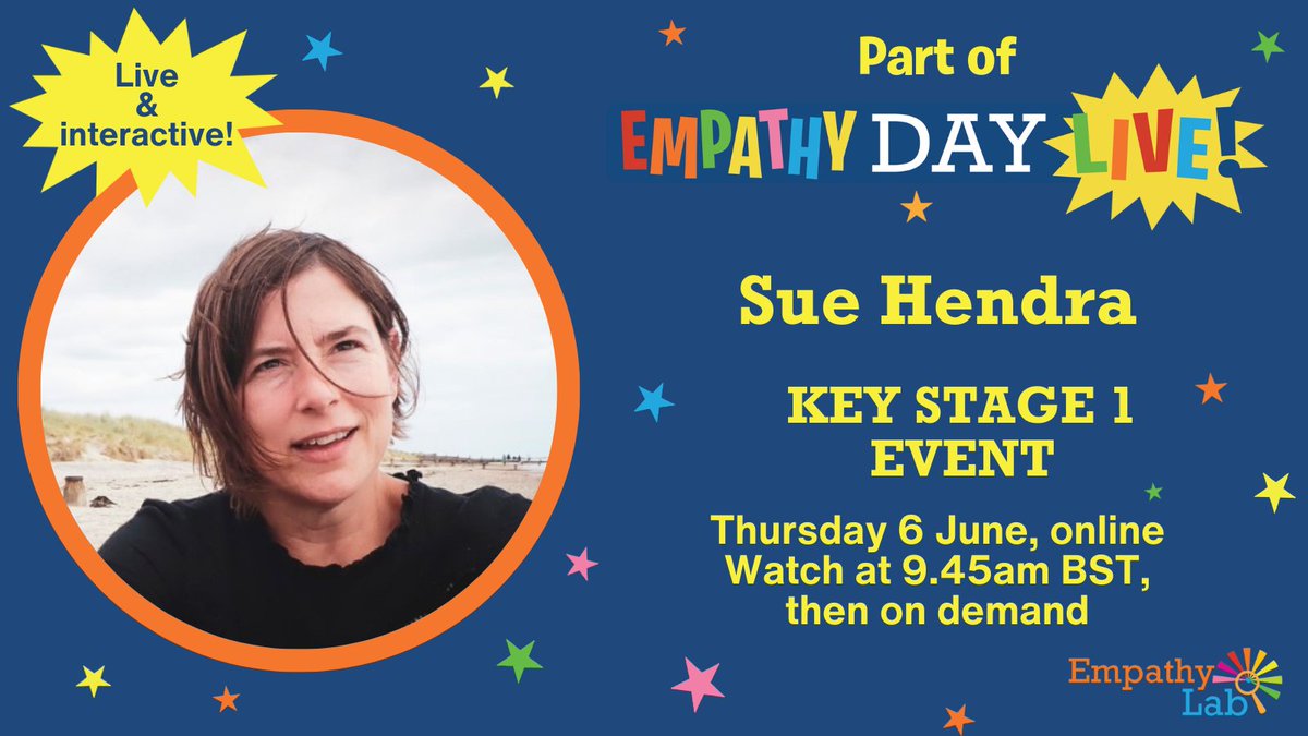 ⭐️6 June⭐️ Calling all schools! The Empathy Day Live lineup includes @suehendra as part of the Key Stage 1 event at 9.45am. Join @EmpathyLabUK's FREE online festival featuring top children's authors & illustrators, running throughout #EmpathyDay - empathylab.uk/empathy-day-li…