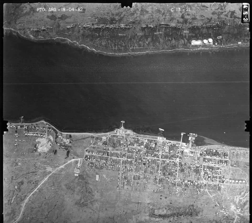 April 18th 1982: Argentine aerial photo over Stanley, dated today. One curious point is that the first such post invasion aerial photos taken from the Argentine side were sent to the UK by Argentine Admiral Jose Lombardo, and presumably he sent intel as well...