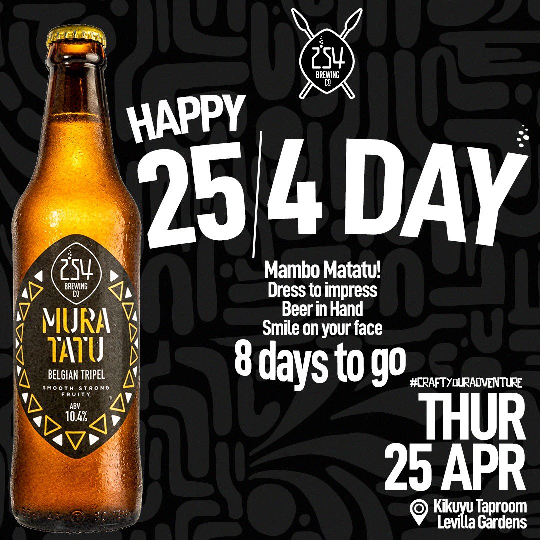 254brewingco's tweet photo. 254 Day Mambo Ni Matatu! What are we wearing for the occassion?! Tung’are Please😃🍺 #254day #254BrewingCo #muratatu #nitrostout #niaje #goldenrump #sandtrap https://t.co/dOj0Gw7mJB