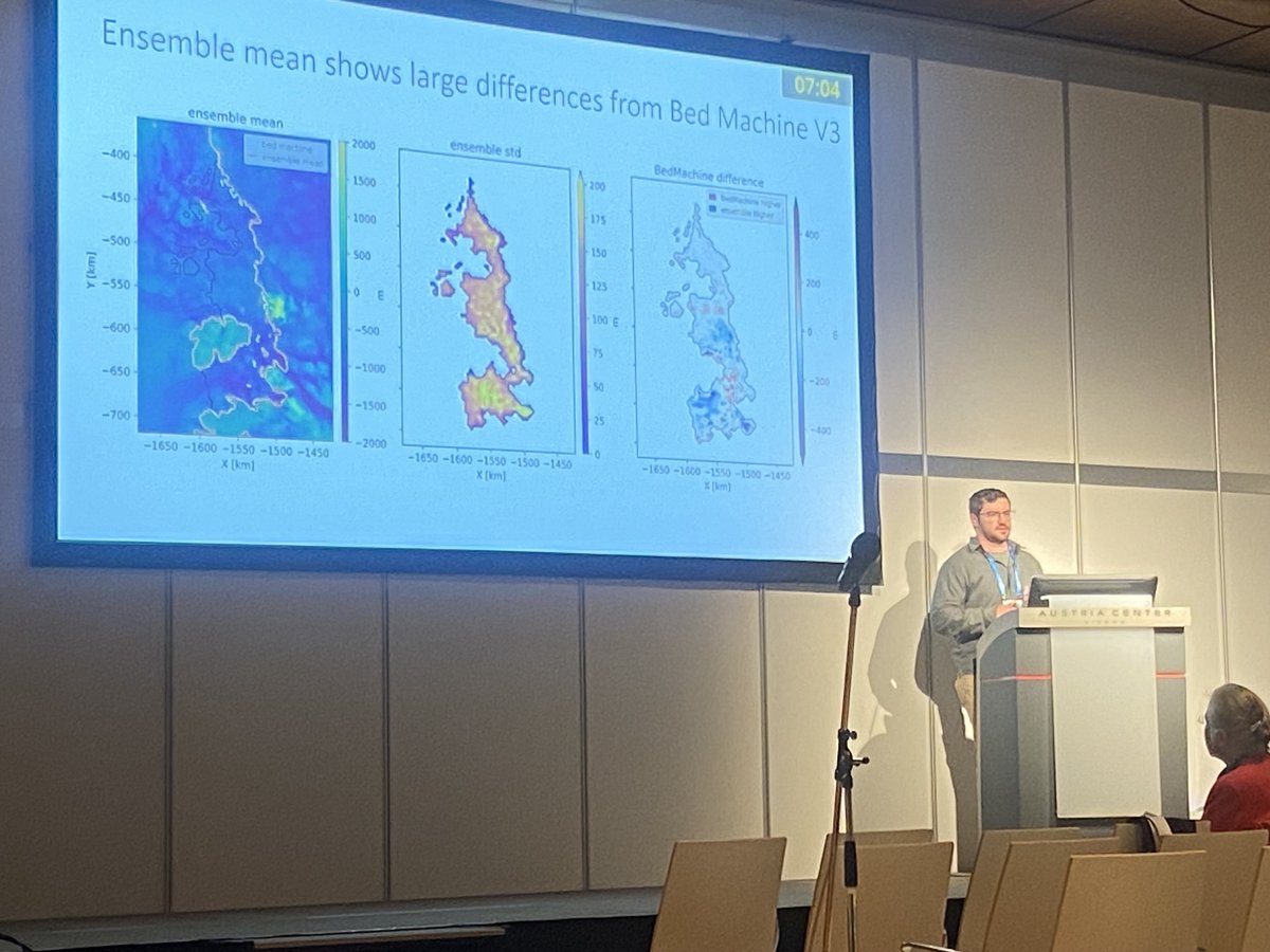 PhD student Michael Field at his invited EGU talk! Geostatistical gravity inversions provide new details on the bathymetry beneath Amundsen Sea ice shelves