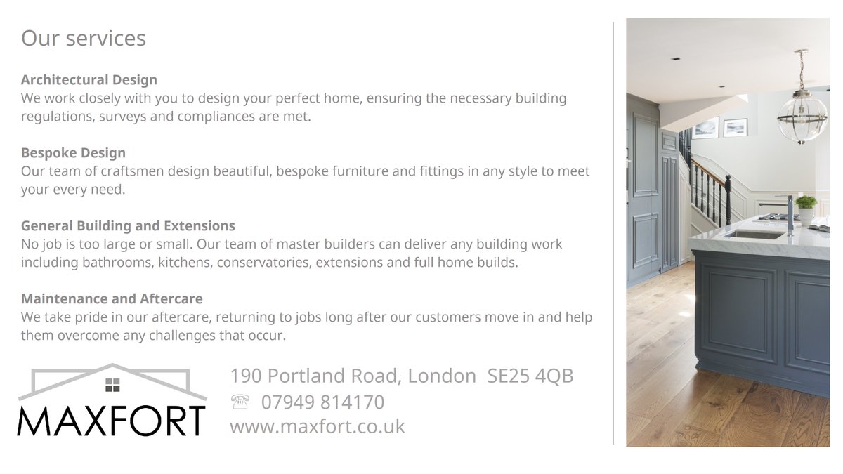 Maxfort_London's tweet photo. We offer a full building &amp; renovation service, from design to project planning, bespoke design work, building &amp; after care.
https://t.co/X09UdY053x
#interiordesign #designerhome #designerhomes
#loftconversion #croydon #southlondon #southnorwood #addiscombe #westwickham #keston https://t.co/wpCwaUF8iq