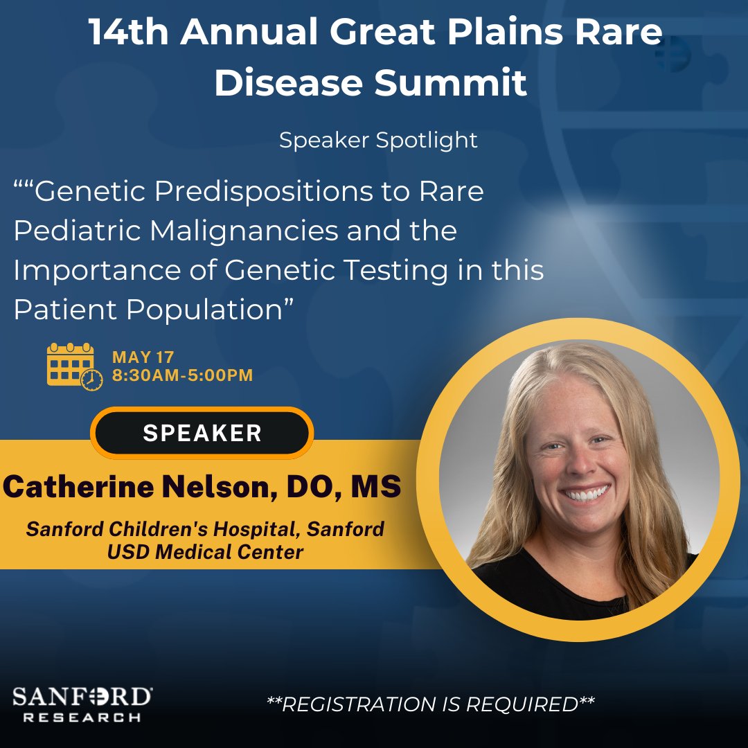 14th Annual Great Plains Rare Disease Summit Spotlight

Dr. Catherine Nelson is a Pediatric Hematologist Oncologist at Sanford Children's Hospital. She looks at predisposition syndromes to MDS and rare pediatric malignancies.  

Registration link: app.smartsheet.com/b/form/0277600…