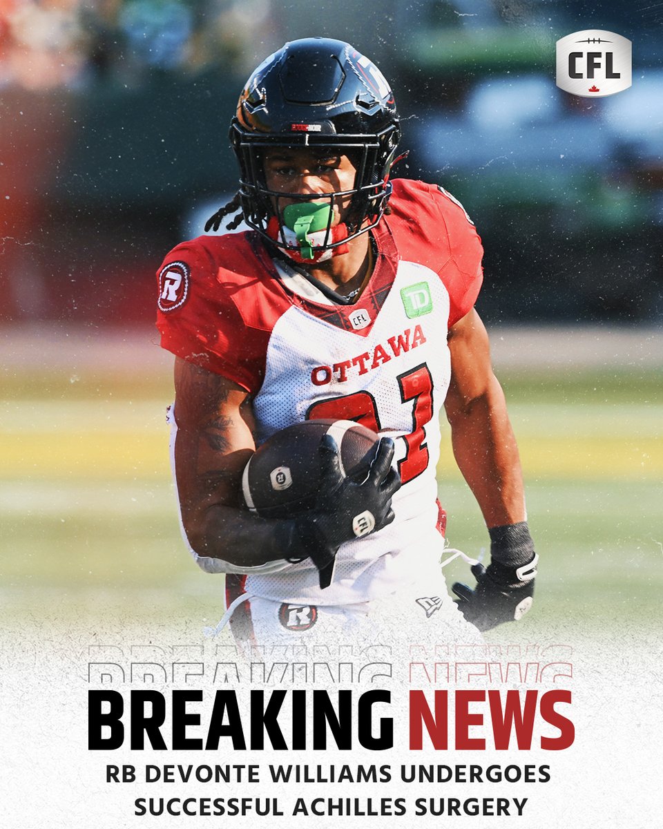 Wishing a speedy recovery for 1000-yard rusher Devonte Williams. 🗞️: bit.ly/3UiPeqZ | #CFL