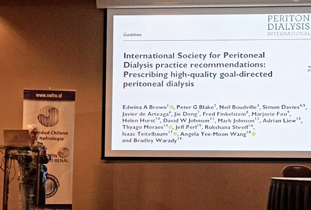 Next session is @EdwinaBrown_PD presenting our practice recommendations on Prescribing high-quality, goal-oriented #PeritonealDialysis to @Nefrocl doctors & nurses. All ISPD guidelines and recommendations are available #OpenAccess on our website ispd.org/guidelines