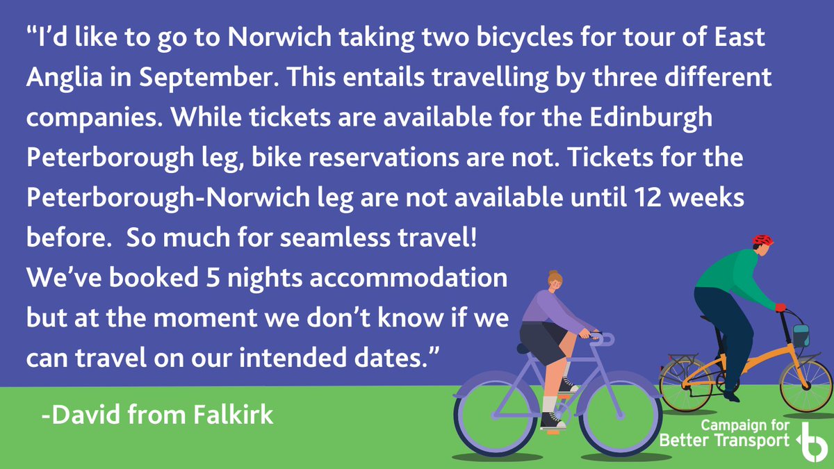 CBTransport's tweet photo. With leisure travel by rail on the rise, it should be easier to book trains ahead for holidays.

With different operators come different rules, making planning feel nightmarish and flying look attractive.

This needs to change. #LetMeBook
https://t.co/yh7h5sMoSv https://t.co/S482jZLSpQ