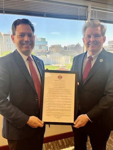 Honored to stop by the @VAChamber this morning to present Barry Duval with a General Assembly resolution commending the Chamber on 100 years of advocacy for Virginia business! @VASenateDems