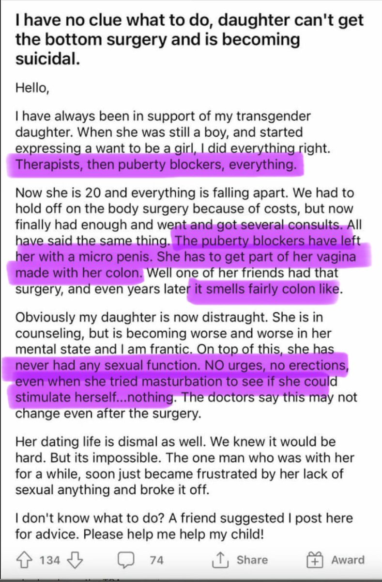 I remember rolling my eyes when I first heard the term 'woke mind virus', thinking it was a bit over dramatic. But what else can you call this? This woman: - blocked her son's puberty -pumped him full of estrogen -has a micropenis due to the PB's - has absolutely no sexual