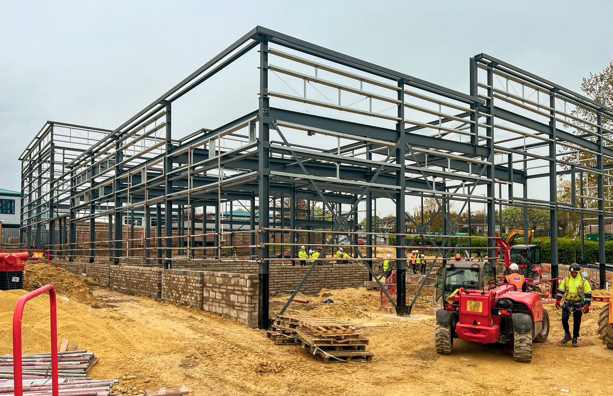 Check out progress at @MinsthorpeCC, with the steel frame for the sports hall now erected, and blockwork on-going 🧱 We have been on site since November 2023 with refurbishment to existing blocks, this year we begun on the sports facility which will target an A+ EPC rating 🌱