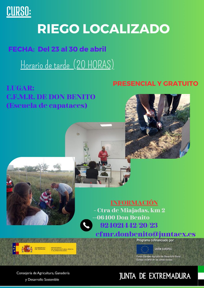 CFMRDonBenito's tweet photo. Curso de riego localizado https://t.co/sIoaeQgnEQ