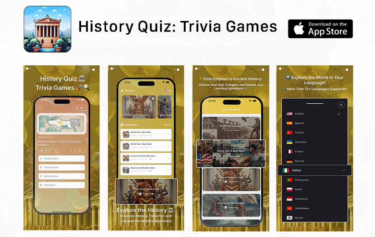 iosdeveren's tweet photo. I posted my app on Reddit! 🌟 those who want to support, and can give a thumb 👍
Reddit post:
https://t.co/ygUW9GNpba
App Store link:
https://t.co/VOEbelBzah
#app #ios #history #historyapp #quiz #games #trivia #triviagame #flutter #fun #developer #iosgame #historygame https://t.co/prco6hCgOg