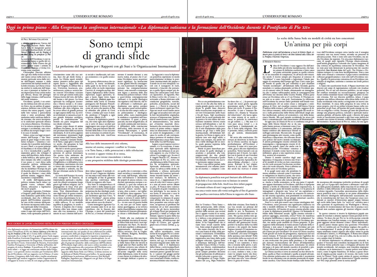 L'@oss_romano dedica il primo piano al convegno in corso oggi e domani sulla #diplomazia del pontificato di Pio XII nel periodo post-bellico, alla ricerca di un'anima per un #Occidente smarrito e infranto in tanti 'Occidenti'. Grandi sfide solo di ieri? 👉 unigre.it/it/eventi-e-co…