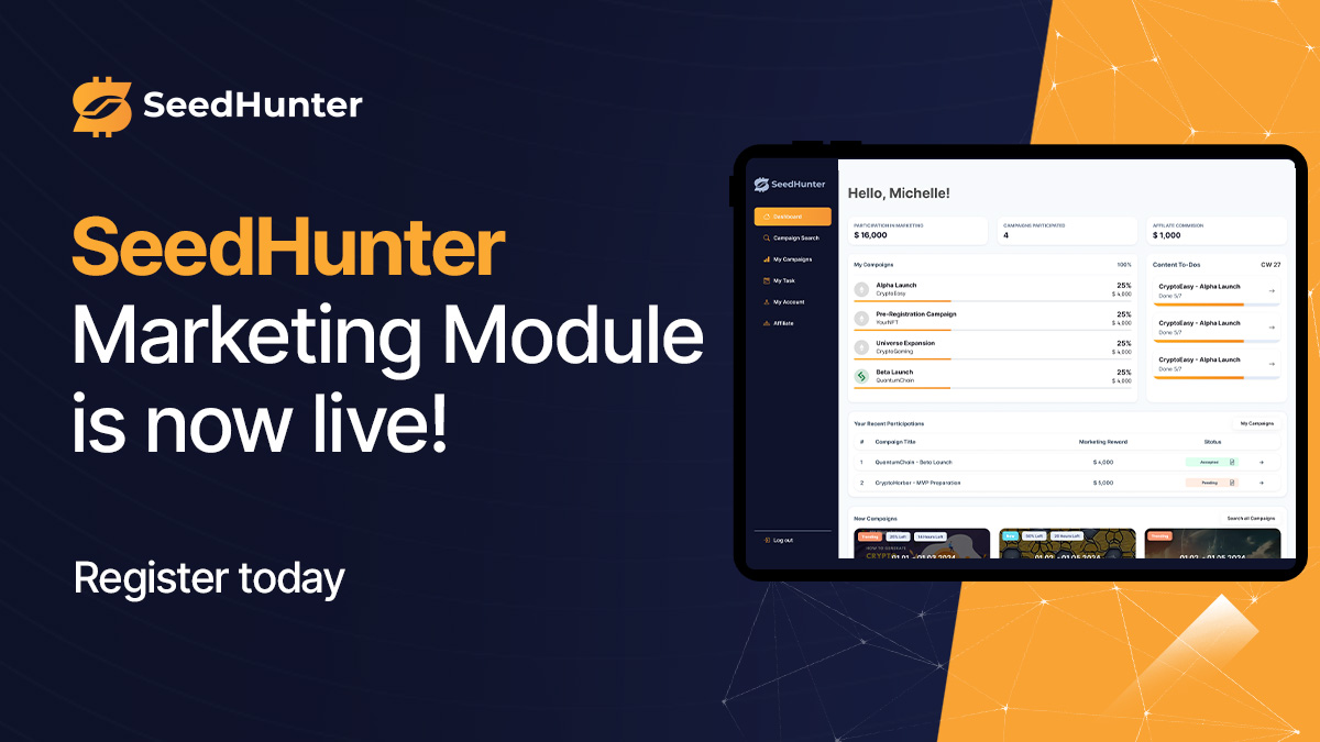 SeedHunter Marketing Module is live!

The first campaign is our own campaign, all KOLs can apply for collabs and get paid in stable coins.

Within the next few days, 4 other influencer campaigns are lined up.