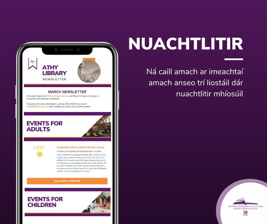 Ná caill amach ar imeachtaí amach anseo trí liostáil dár nuachtlitir mhíosúil. 👇 kildarecoco.ie/library/newsle…