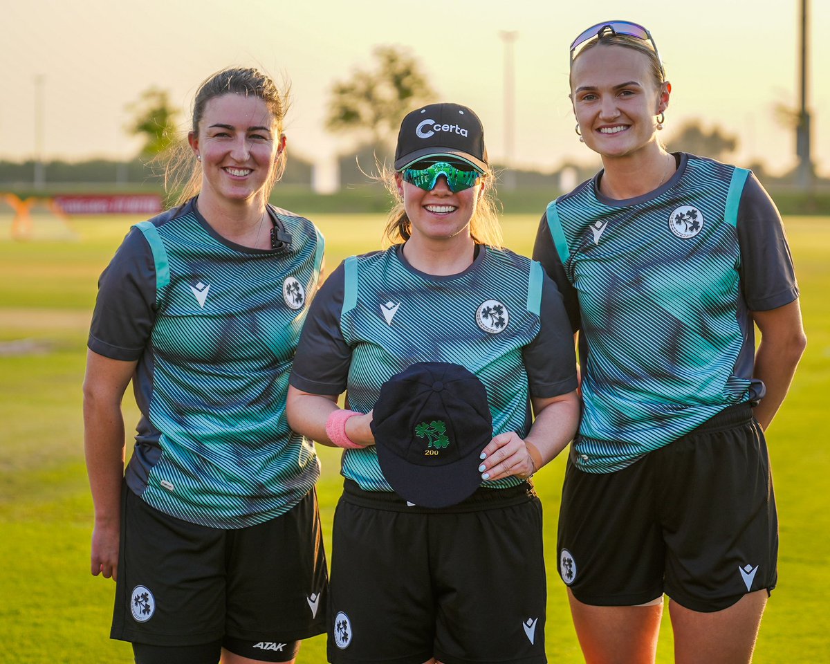 IrishWomensCric's tweet photo. Congratulations to our skipper @lauradel14 - 200th cap for Ireland Women today…the first Ireland Women’s player to pass that milestone!! 👌

We’re all very proud of you!

#BackingDells ☘️🏏 https://t.co/fu2j6veZil