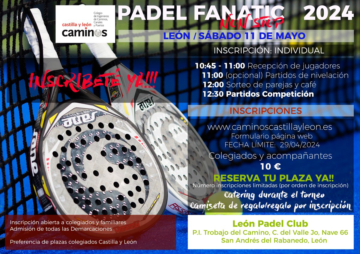 caminos_cyl's tweet photo. [#SantoDomingodelaCalzada2024] “Torneo de PÁDEL” • Lugar: León Pádel Club • Fecha: sábado 11 de mayo https://t.co/MjF9rymTEj https://t.co/lgvfiG2jW8