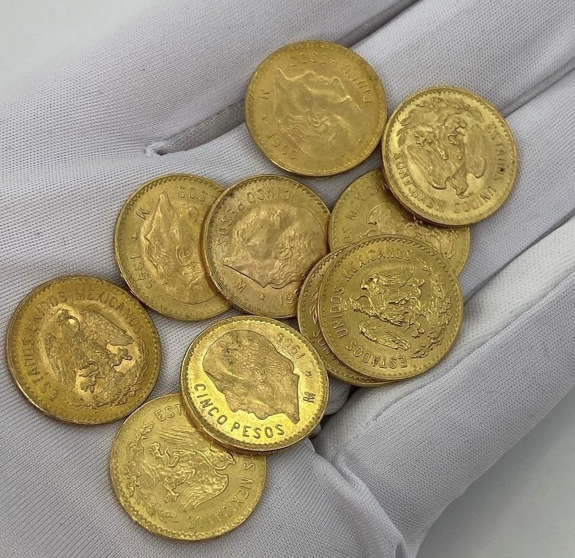 1955 cinco pesos 
10 available 
$230 each
Bin to claim 
#goldcoins #mexicogold #goldbullion #goldinvestment #stackthatbooty #goldeagle #goldbar #morgansilverdollar #johnsonmatthey #englehard #iggoldclub