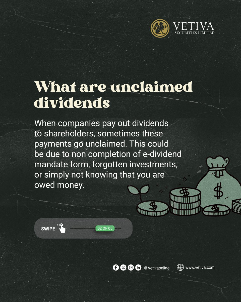 vetivaonline's tweet photo. It is 'Reclaim Your Lost Dividend and Bonuses O'Clock'!
Don't wait another minute. Send an email to retailsales@vetiva.com to track and claim your lost dividends.
#ClaimWhatIsYours #Vetiva #Assettracker #Reconciliationservices #dividends https://t.co/ZjGE7gCfbu