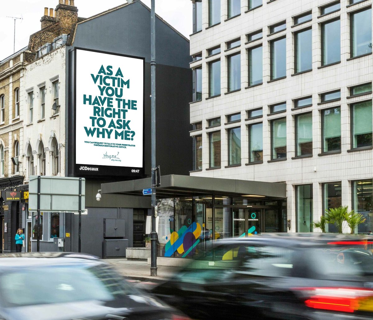 TRES_LDN's tweet photo. Our latest campaign is for 'Why Me?', a little-known charity that does a significant thing. The benefits of restorative justice's are well-documented, but very few people know what it is, never mind that everyone is entitled to ask for it if they require that kind of closure. https://t.co/zIOswnOZNl