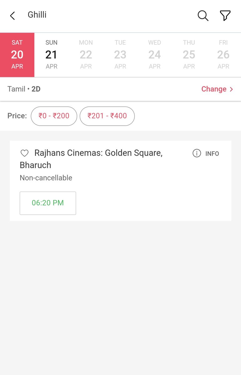 #Ghilli bookings started in Mumbai, Pune, Delhi, Lucknow, Bharuch. 
More locations being added.

#GhilliReRelease #Ghilli4K 
#GhilliFromApril20 <a href="/actorvijay/">Vijay</a>  <a href="/SunshinezStudio/">Sunshine Studios</a>