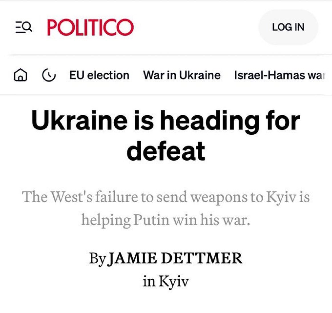🔴Batı'nın Kiev'e silah göndermemesi Putin'in savaşı kazanmasına yardımcı oluyor. -Politico