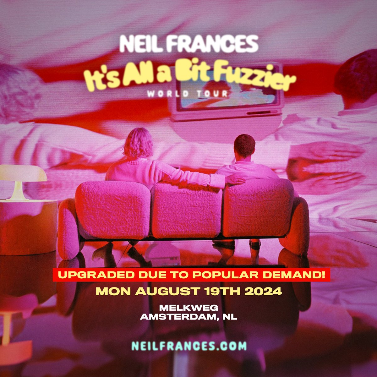 Wegens grote animo wordt de show van NEIL FRANCES verplaatst naar de grotere MAX! Tickets &amp; info: melkweg.nl/neil-frances