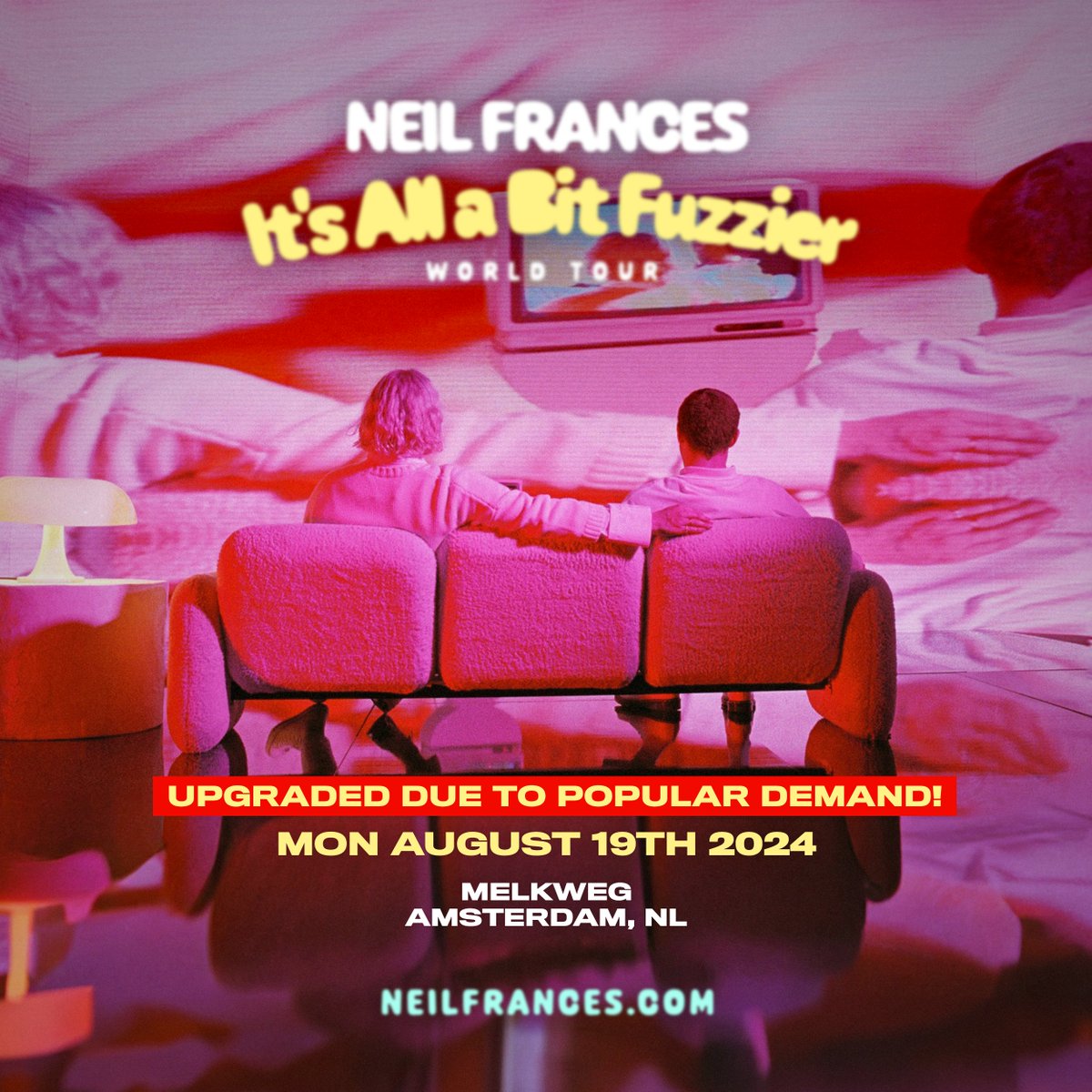 Wegens grote animo wordt de show van NEIL FRANCES verplaatst naar de grotere MAX! Tickets & info: melkweg.nl/neil-frances