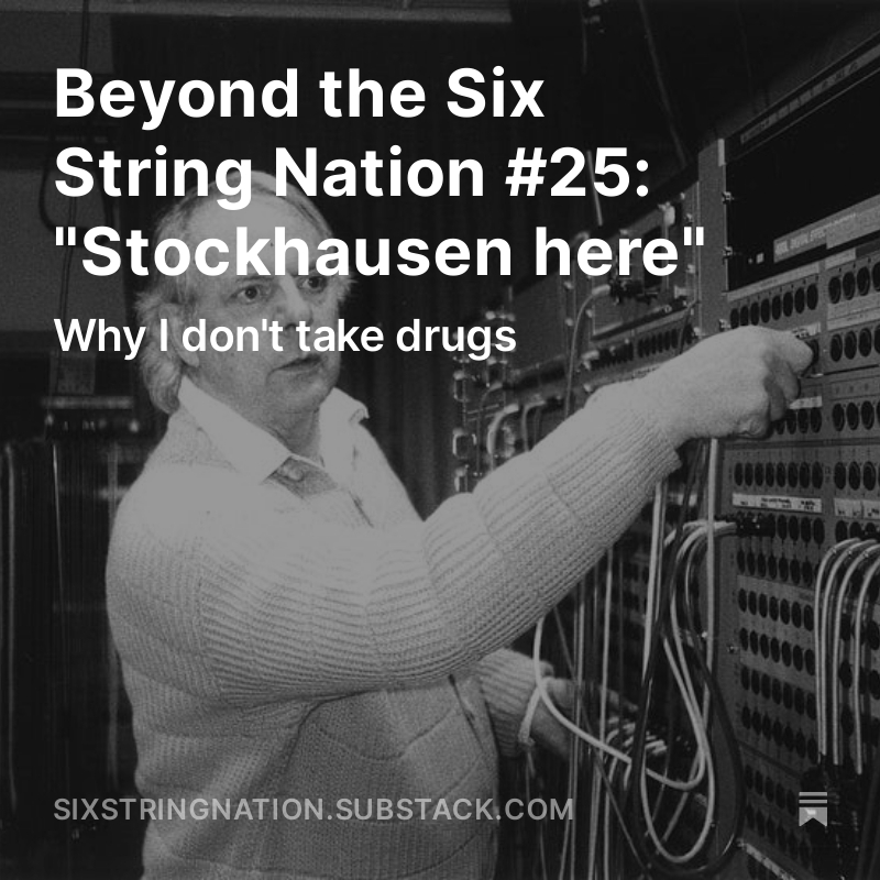 SixStringNation's tweet photo. This coming Saturday is #420 – Weed Day. I intended to schedule this to publish on Saturday but hit PUBLISH by mistake. Was I high? HIGHly unlikely, as you'll read in this cautionary tale about my rare interview with the late German composer and theorist Karlheinz Stockhausen. https://t.co/KDUuHReyQZ