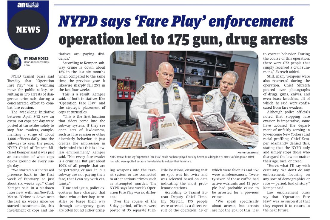 Congratulations to the NYPD Transit Bureau for their very successful ‘Operation Fare Play’ initiative. The NYPD is doing its part, now let’s see if the District Attorneys and Judges step up and do their part.