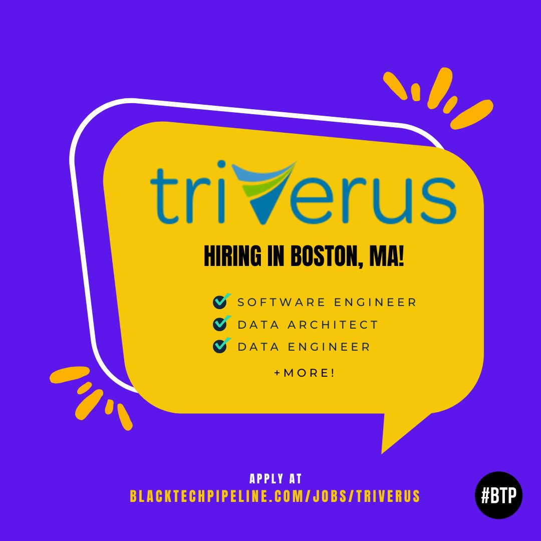 Hello Bostonian job seekers💰 Triverus Consulting is hiring for multiple roles at their IT Consulting Firm that works with the Life Sciences industry & public sector local to Boston. Check them out & apply below🔗 blacktechpipeline.com/jobs/triverus/