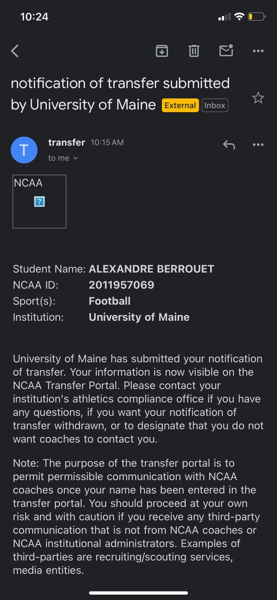 Thank you Umaine!💙 Officially in transfer portal with 2 years left!