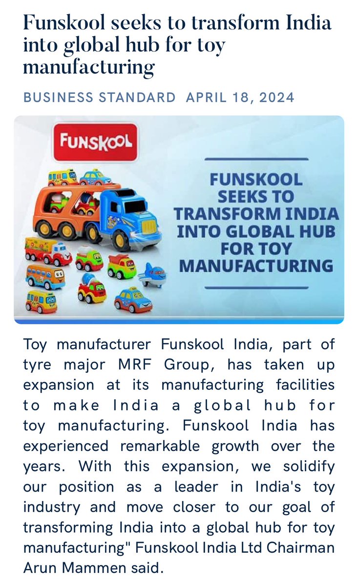 Funskool seeks to transform India into global hub for toy manufacturing
via NaMo App
