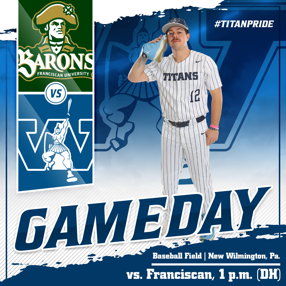 Baseball will host Franciscan in PAC play. Good luck Titans! 🆚Franciscan 🕐1 p.m. 📍New Wilmington, Pa. 📺pacdigitalnetwork.com/westminster/?B… #d3baseball #pacbaseball #titanpride⚔️