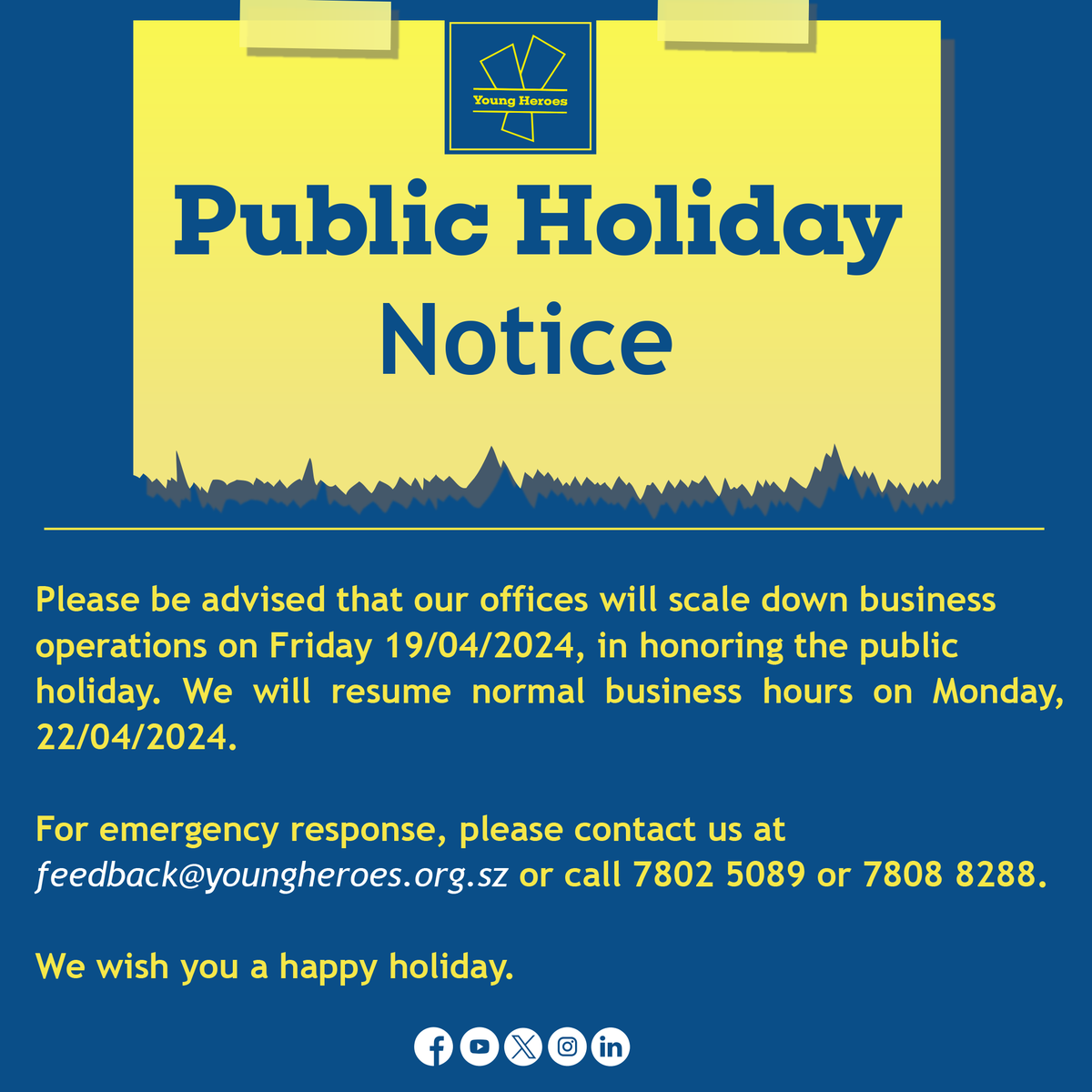 Public Holiday Notice !!