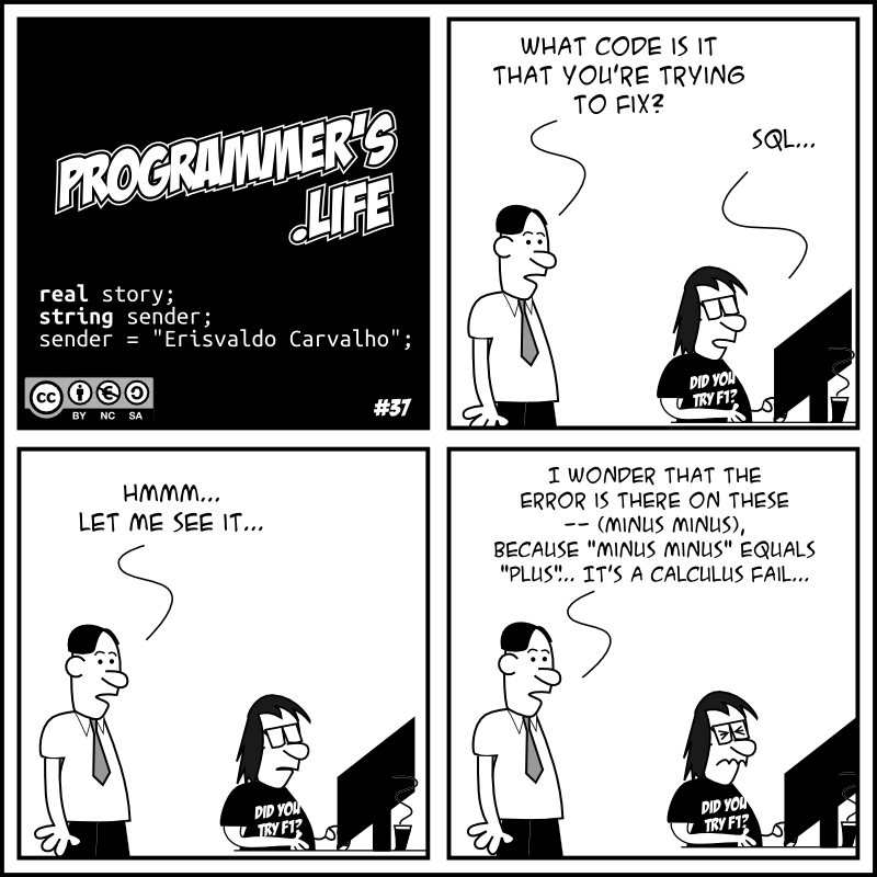 developers_life's tweet photo. Comic #37 (30/01/2012): SQL Error https://t.co/9ebUFLoY7Q #developerslife #webcomic https://t.co/tHnlLRH9Qc