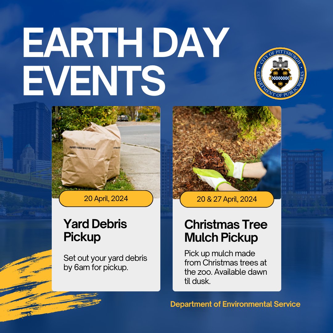 Spring's arrived, bringing not just Yard Debris pickup on April 20, but also our Mulch Pickup event! Join us on April 20 and April 27 at the Pittsburgh Zoo overflow parking lot to get your mulch. Learn more: bit.ly/ChristmasTreeM… pittsburghpa.gov/dpw/leaf-waste