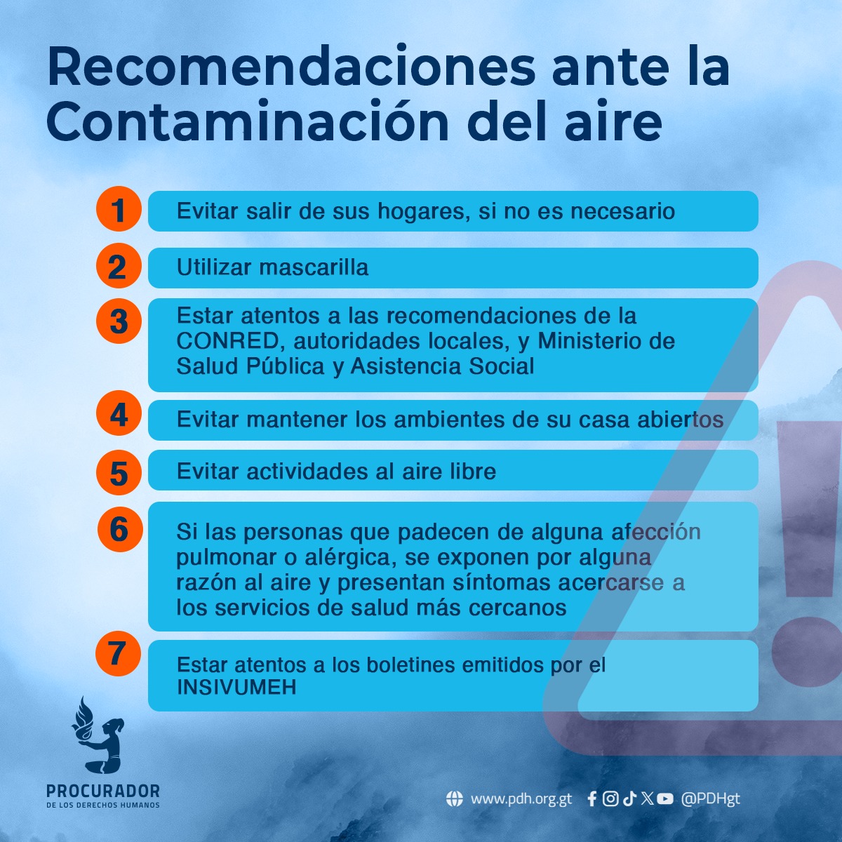 📢 #RecomendacionesPDH 😷Ante la contaminación del aire🌬️