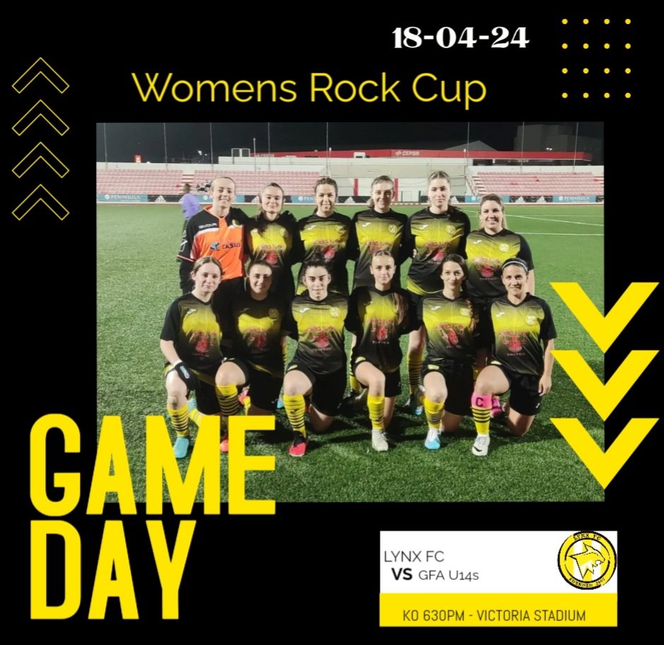 Its GAMEDAY!⚽️💪 Our ladies first Rock Cup match!! 🆚️GFA U14s 🏟Victoria Stadium 🕝630pm Please come down and show us your support💪 #weliveforever #onefamily #lynxfc #lynxladies #womensrockcup #football #gibraltar