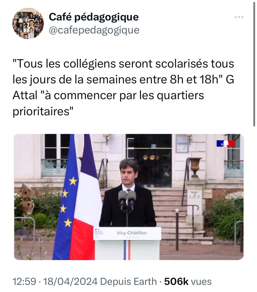 Comme on n’aura personne pour faire cours ou les surveiller, ils finiront par envoyer des flics ou des militaires et ils n’apprendront rien mais on s’en fout parce que l’école des pauvres, pour Gabriel Attal, c’est juste une garderie pour que les parents aillent bosser à la mine.