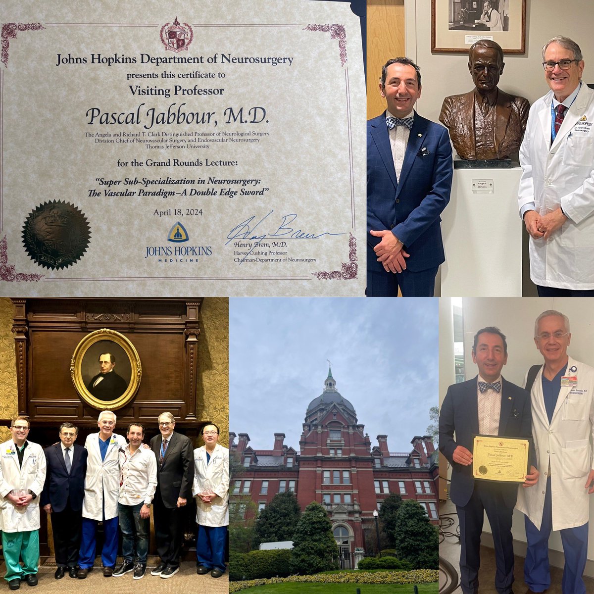 It was such an honor to be invited as visiting professor at the Johns Hopkins Neurosurgery Department, the home of so many pioneers of our specialty Cushing, Dandy and so many others ! A premier clinical and academic hub! @fegomd @DrJudyHuang @RAFAELTAMARGO #JCaplan @FeghaliJames