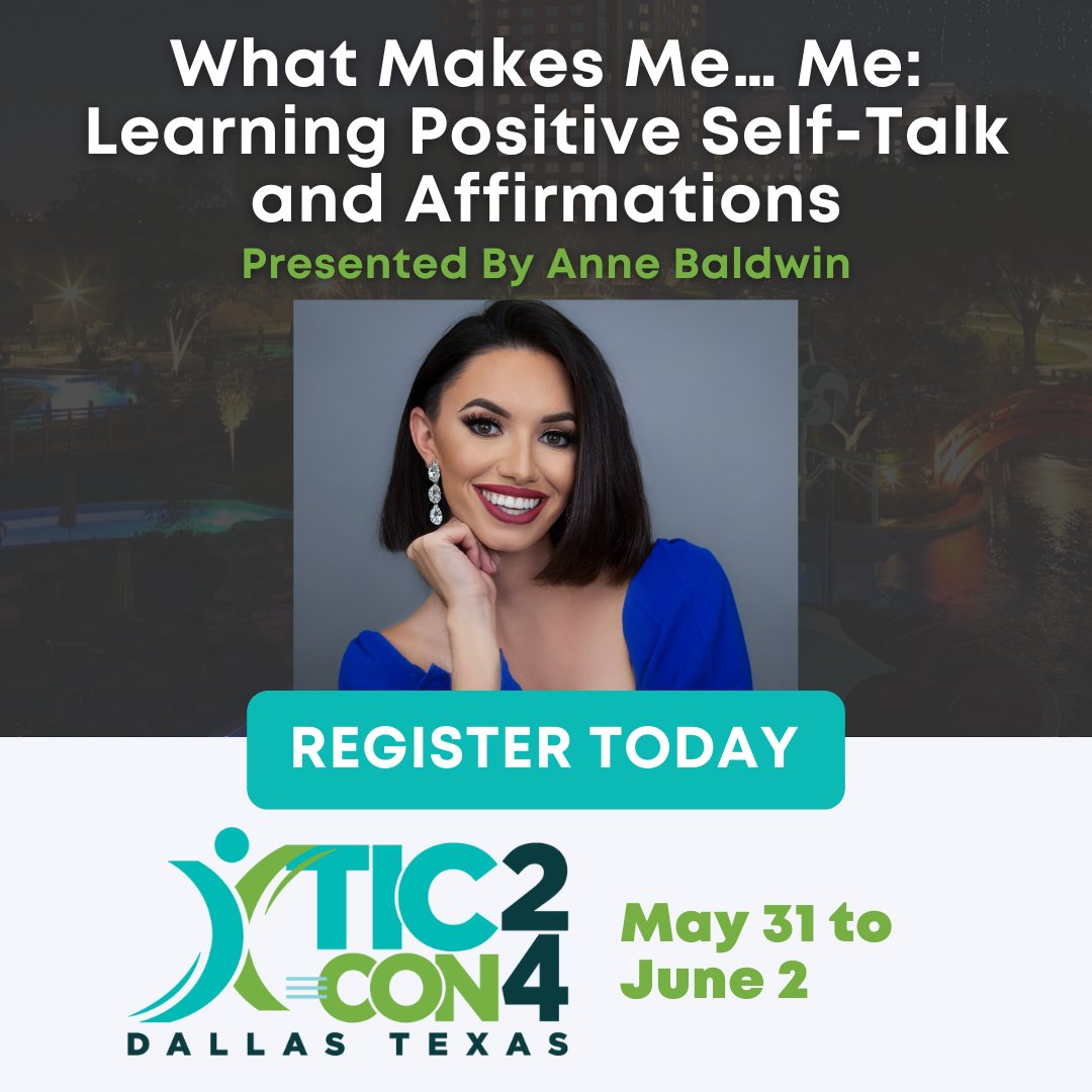 Bring your kids to #TICCON24 to attend exciting and enriching presentations like 'What Makes Me... Me: Learning Positive Self-Talk and Affirmations,' presented by author and mother of a TAA Jr. Youth Ambassador, Anne Baldwin! 🔗 Learn more: tourette.org/tic-con-2024 #Tics