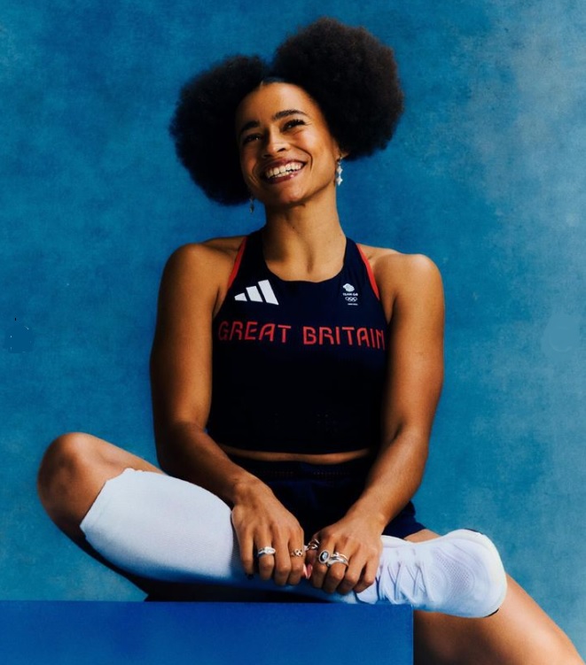 Jazmin Sawyers models the #Paris2024 @TeamGB kit for athletics designed by @adidas. See more examples here: instagram.com/p/C559gKhN2S_/… Photo via Team GB